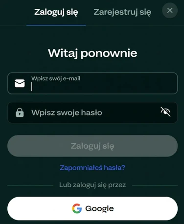 Interfejs logowania i rejestracji użytkownika Sava Spin.